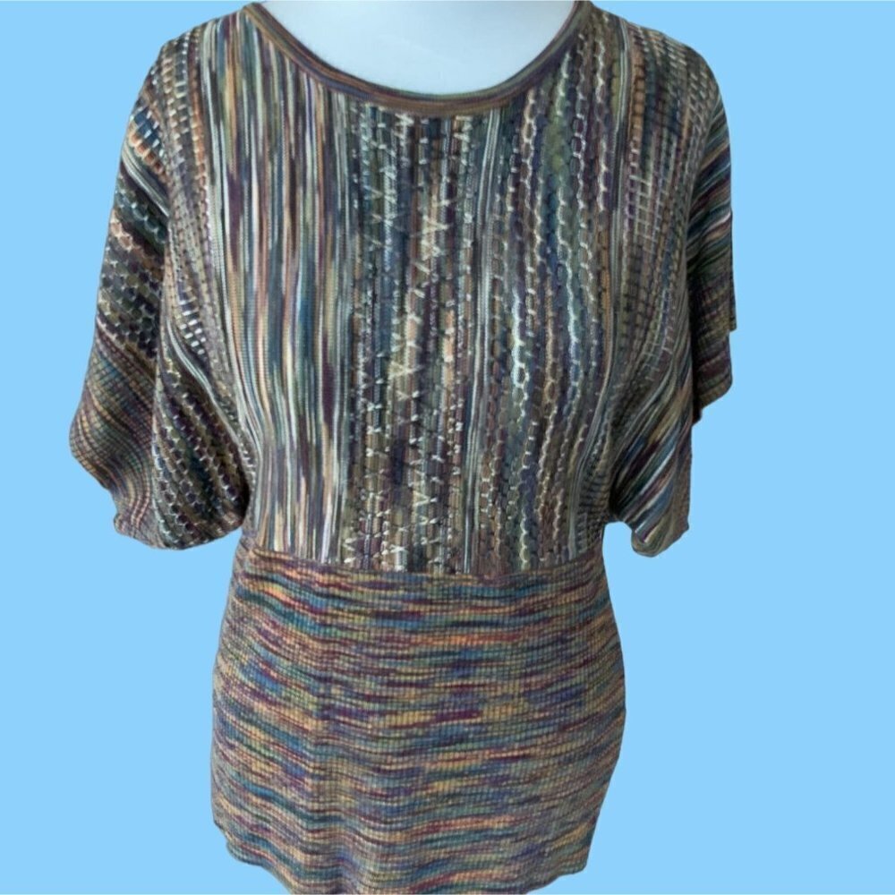 JOHN PAUL RICHARD LADIES RAGLAN SLEEVE MULTI COLOR TOP TUNIC SWEATER EUC M